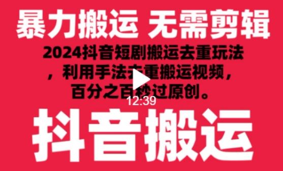 2024最新抖音搬运技术，抖音短剧视频去重，手法搬运，利用工具去重，达到秒过原创的效果【揭秘】-天孤无涯网