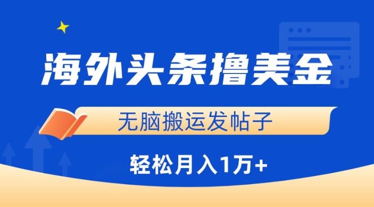 海外头条撸美金，无脑搬运发帖子，月入1万+，小白轻松掌握【揭秘】-天孤无涯网