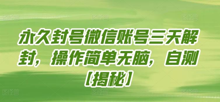 永久封号微信账号三天解封，操作简单无脑，自测【揭秘】-天孤无涯网