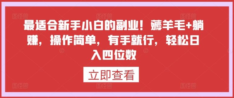 最适合新手小白的副业！薅羊毛+躺赚，操作简单，有手就行，轻松日入四位数【揭秘】-天孤无涯网