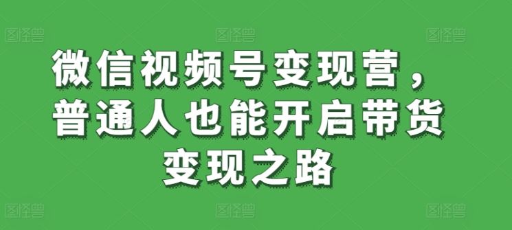 微信视频号变现营，普通人也能开启带货变现之路-天孤无涯网