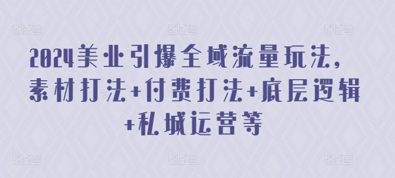 2024美业引爆全域流量玩法，素材打法 付费打法 底层逻辑 私城运营等-天孤无涯网