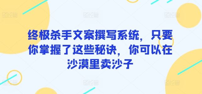 终极杀手文案撰写系统，只要你掌握了这些秘诀，你可以在沙漠里卖沙子-天孤无涯网
