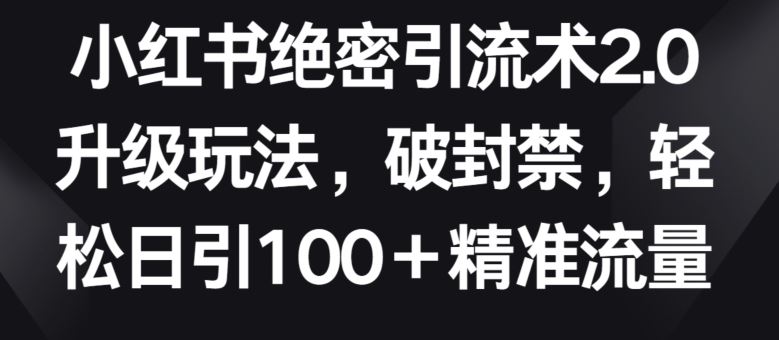 小红书绝密引流术2.0升级玩法，破封禁，轻松日引100+精准流量【揭秘】-天孤无涯网