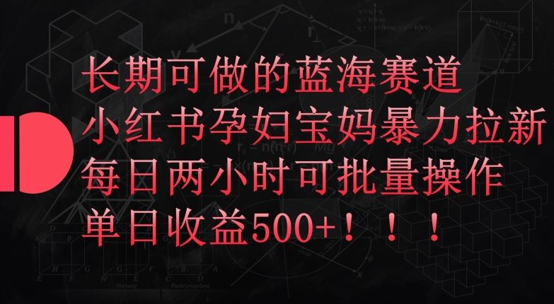 长期可做的蓝海赛道，小红书孕妇宝妈暴力拉新玩法，每日两小时可批量操作，单日收益500+【揭秘】-天孤无涯网
