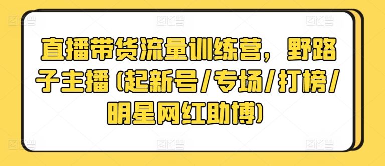 直播带货流量训练营，野路子主播(起新号/专场/打榜/明星网红助博)-天孤无涯网