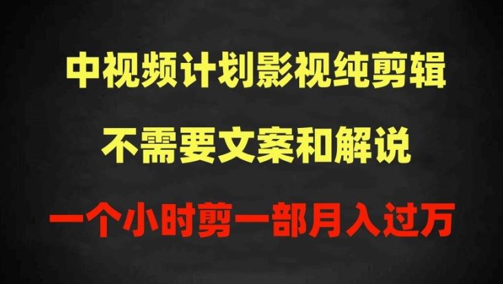 中视频计划影视纯剪辑，不需要文案和解说，一个小时剪一部，100%过原创月入过万【揭秘】-天孤无涯网