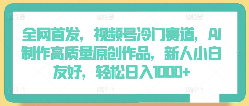 全网首发，视频号冷门赛道，AI制作高质量原创作品，新人小白友好，轻松日入1000+【揭秘】-天孤无涯网