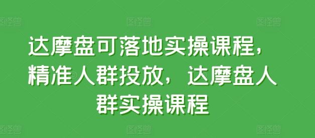 达摩盘可落地实操课程，精准人群投放，达摩盘人群实操课程-天孤无涯网