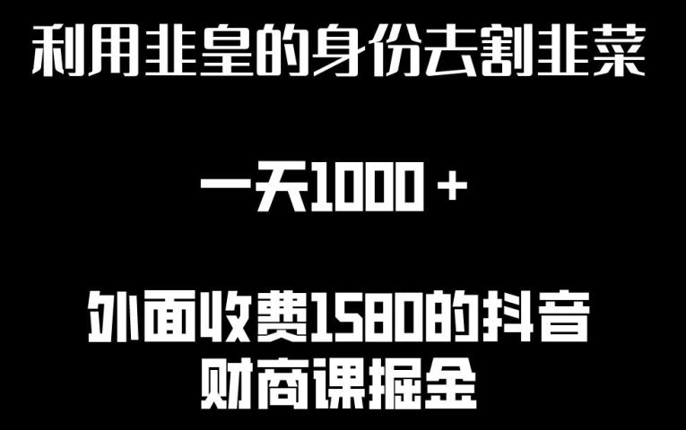 利用非皇的身份去割韭菜，一天1000+(附详细资源)【揭秘】-天孤无涯网