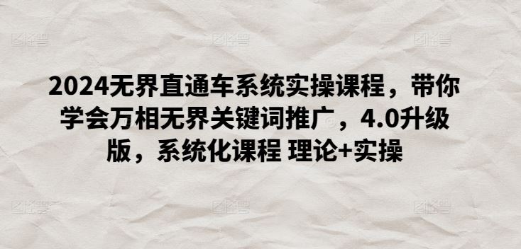 2024无界直通车系统实操课程，带你学会万相无界关键词推广，4.0升级版，系统化课程 理论+实操-天孤无涯网