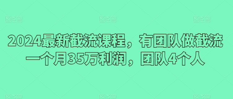 2024最新截流课程，有团队做截流一个月35万利润，团队4个人-天孤无涯网