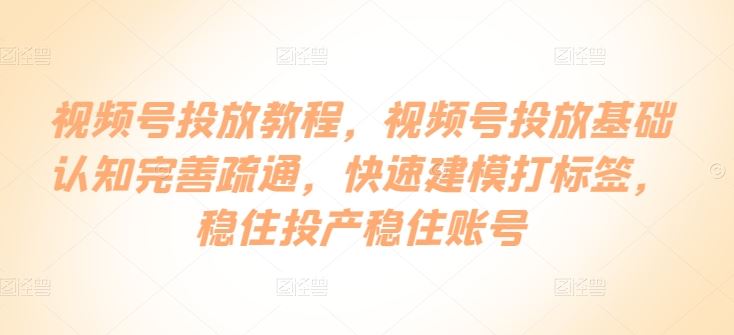 视频号投放教程，​视频号投放基础认知完善疏通，快速建模打标签，稳住投产稳住账号-天孤无涯网