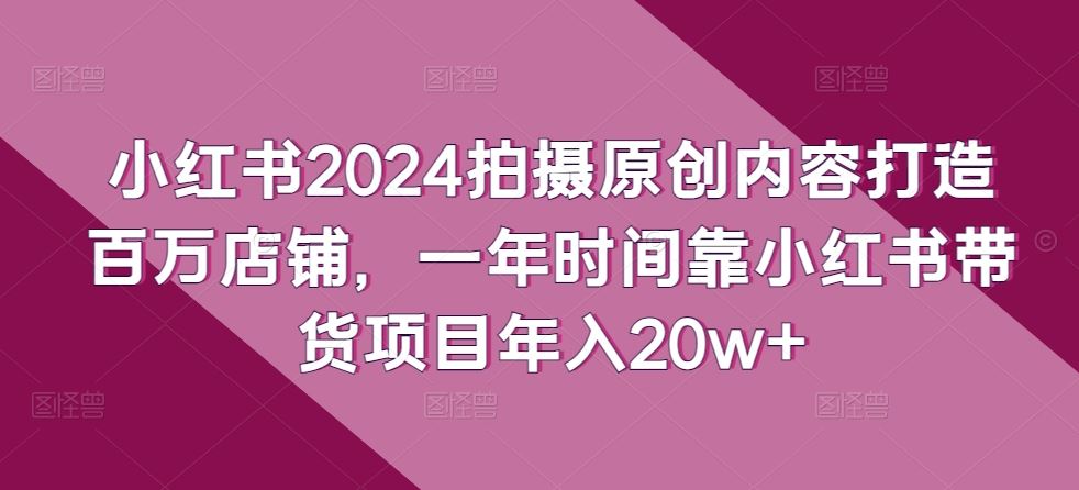 小红书2024拍摄原创内容打造百万店铺，一年时间靠小红书带货项目年入20w+-天孤无涯网