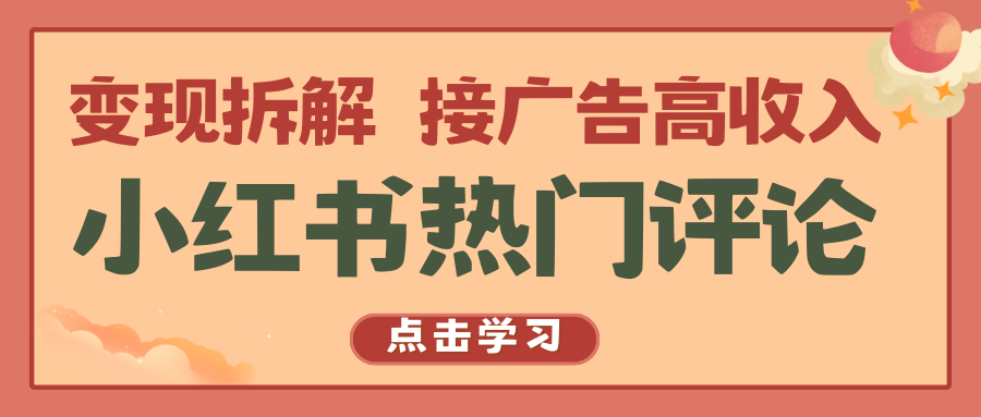 小红书热门评论，变现拆解，接广告高收入-天孤无涯网