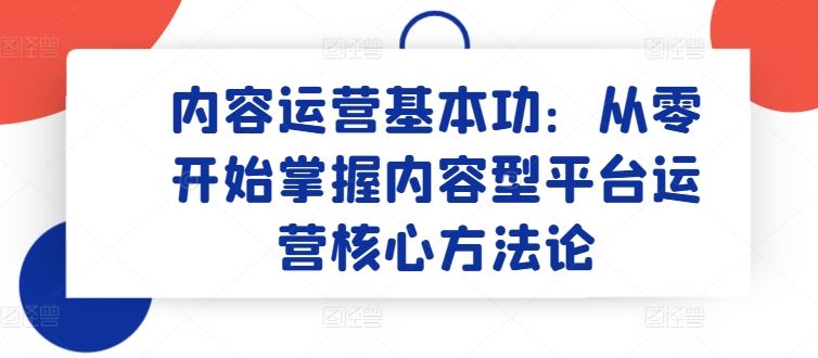 内容运营基本功：从零开始掌握内容型平台运营核心方法论-天孤无涯网
