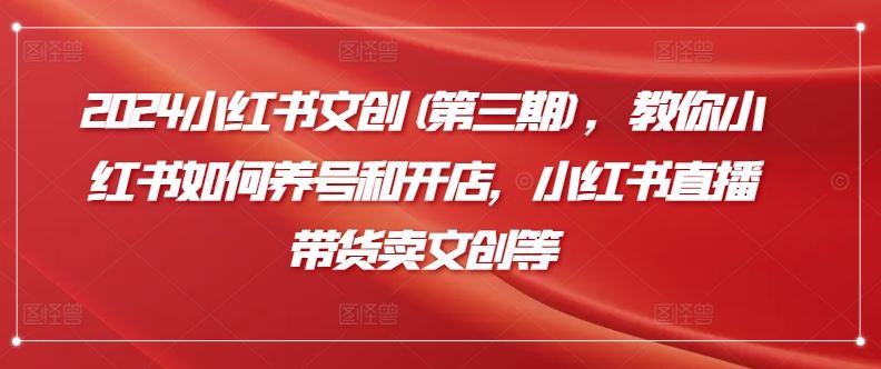 2024小红书文创(第三期)，教你小红书如何养号和开店，小红书直播带货卖文创等-天孤无涯网