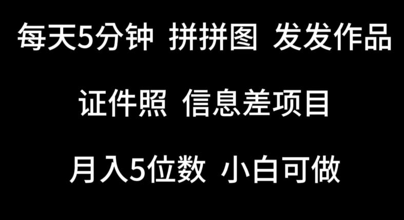 每天5分钟，拼拼图发发作品，证件照信息差项目，小白可做【揭秘】-天孤无涯网
