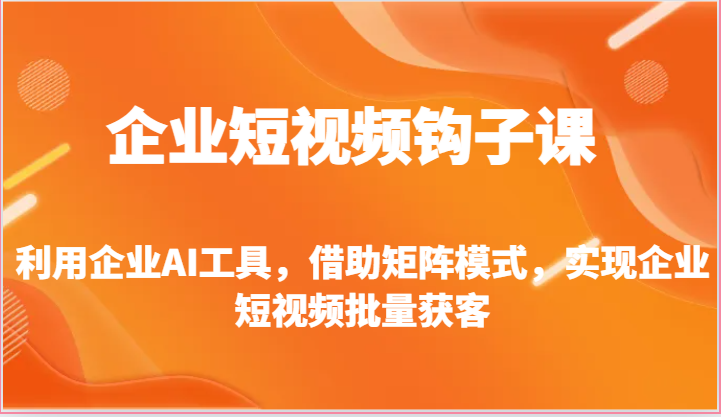 企业短视频钩子课-利用企业AI工具，借助矩阵模式，实现企业短视频批量获客-天孤无涯网