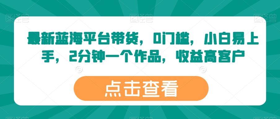 最新蓝海平台带货，0门槛，小白易上手，2分钟一个作品，收益高【揭秘】-天孤无涯网