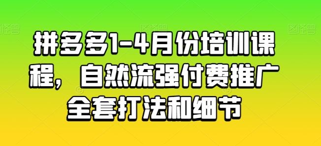 拼多多1-4月份培训课程，自然流强付费推广全套打法和细节-天孤无涯网