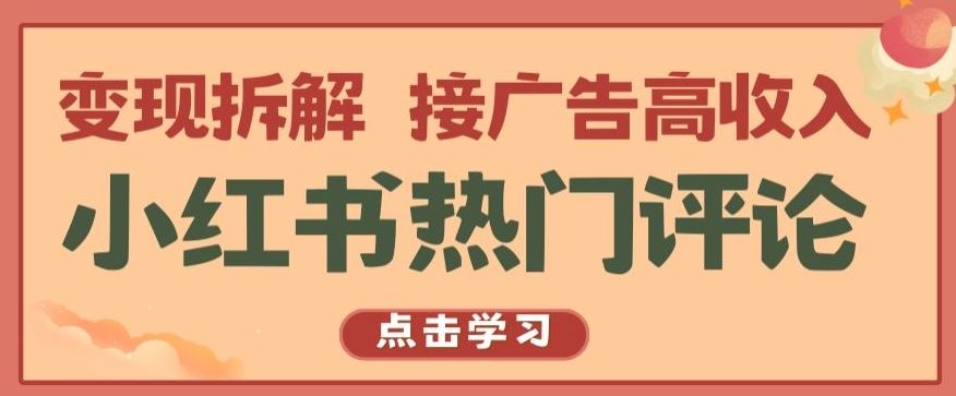 小红书热门评论，变现拆解，接广告高收入【揭秘 】-天孤无涯网