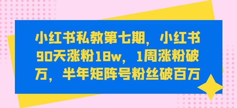 小红书私教第七期，小红书90天涨粉18w，1周涨粉破万，半年矩阵号粉丝破百万-天孤无涯网