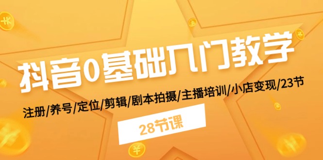 抖音0基础入门教学 注册/养号/定位/剪辑/剧本拍摄/主播培训/小店变现/28节-天孤无涯网