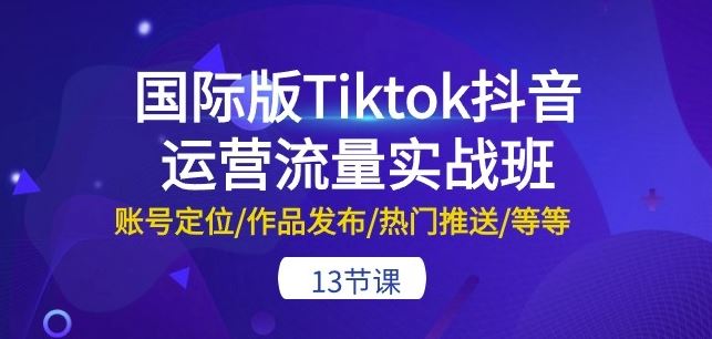 国际版Tiktok抖音运营流量实战班：账号定位/作品发布/热门推送/等等-13节-天孤无涯网