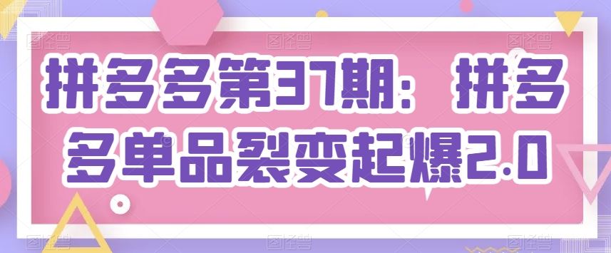拼多多第37期：拼多多单品裂变起爆2.0-天孤无涯网