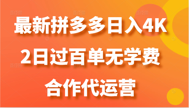 最新拼多多，日入4K+，2日过百单无学费，合作代运营-天孤无涯网