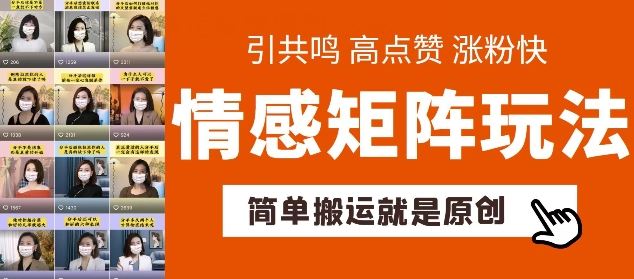 简单搬运，情感矩阵玩法，涨粉速度快，可带货，可起号【揭秘】-天孤无涯网