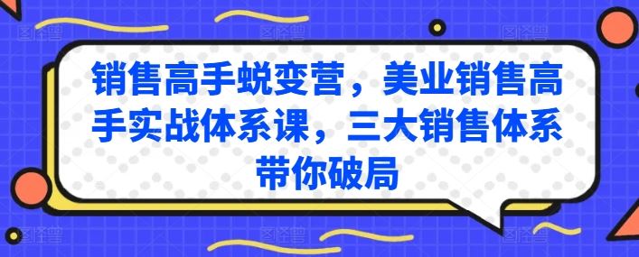 销售高手蜕变营，美业销售高手实战体系课，三大销售体系带你破局-天孤无涯网