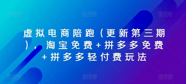 虚拟电商陪跑(更新第三期)，淘宝免费+拼多多免费+拼多多轻付费玩法-天孤无涯网