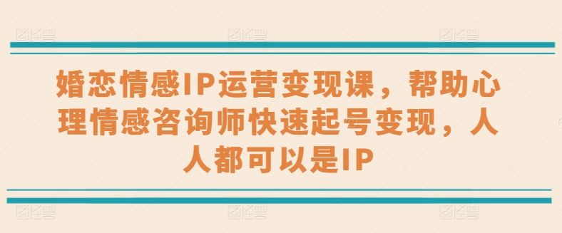 婚恋情感IP运营变现课，帮助心理情感咨询师快速起号变现，人人都可以是IP-天孤无涯网