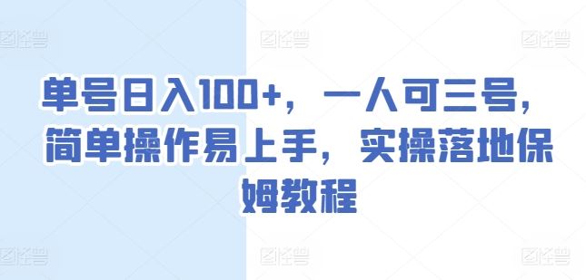 单号日入100+，一人可三号，简单操作易上手，实操落地保姆教程【揭秘】-天孤无涯网