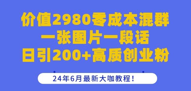 价值2980零成本混群一张图片一段话日引200+高质创业粉，24年6月最新大咖教程【揭秘】-天孤无涯网