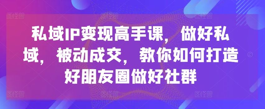 私域IP变现高手课，做好私域，被动成交，教你如何打造好朋友圈做好社群-天孤无涯网