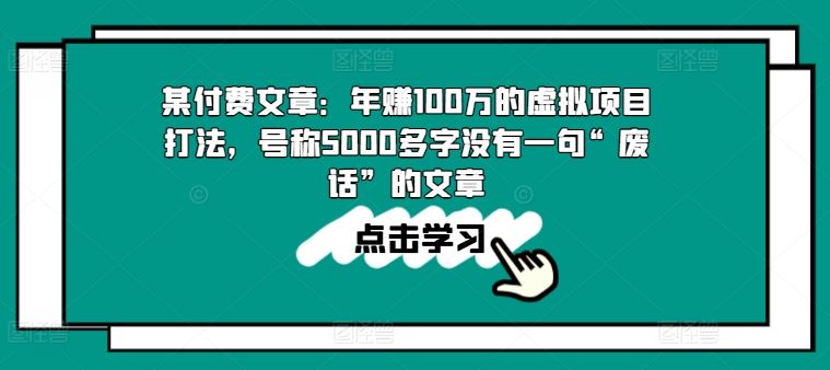 某付费文章：年赚100w的虚拟项目打法，号称5000多字没有一句“废话”的文章-天孤无涯网