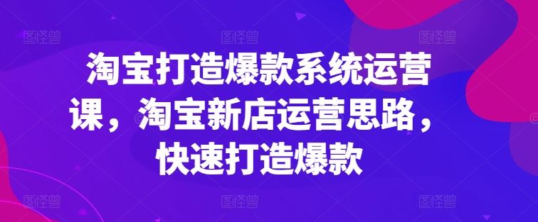 淘宝打造爆款系统运营课，淘宝新店运营思路，快速打造爆款-天孤无涯网