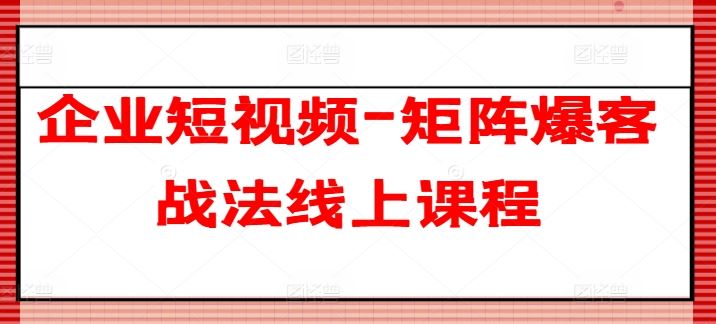 企业短视频-矩阵爆客战法线上课程-天孤无涯网