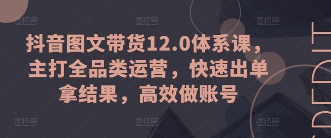 抖音图文带货12.0体系课，主打全品类运营，快速出单拿结果，高效做账号-天孤无涯网