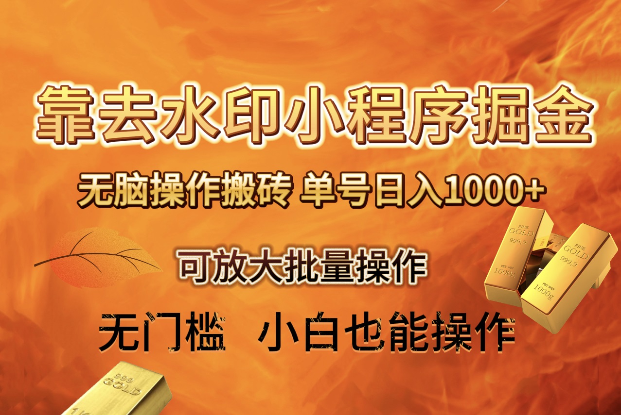 （8339期）去水印小程序+拼多多 无脑搬砖 ，单号日入1000+ 保姆级教程 可放大批量操作-天孤无涯网