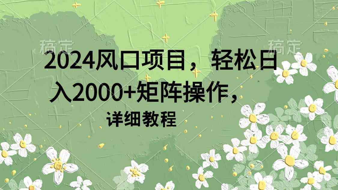 （9652期）2024风口项目，轻松日入2000+矩阵操作，详细教程-天孤无涯网