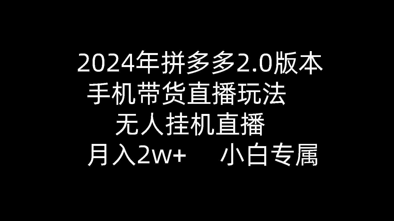 （9768期）2024年拼多多2.0版本，手机带货直播玩法，无人挂机直播， 月入2w+， 小…-天孤无涯网