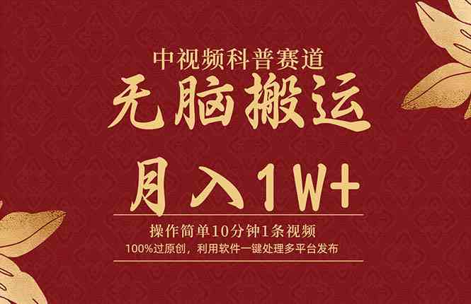 （9846期）中视频科普赛道，10分钟1条视频，条条爆款，100%过原创，无脑搬运月入1W+-天孤无涯网