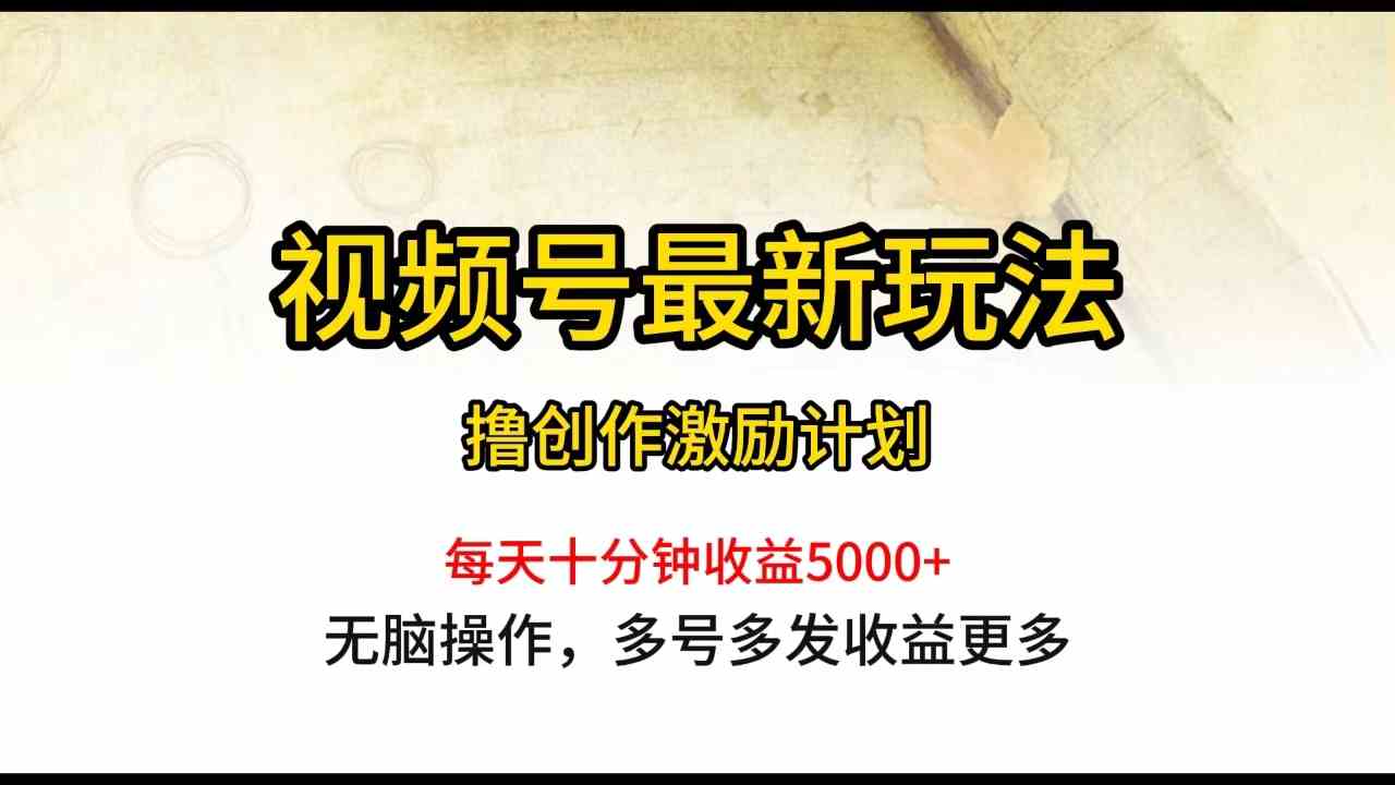 （10087期）视频号最新玩法，每日一小时月入5000+-天孤无涯网