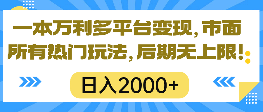 （10311期）一本万利多平台变现，市面所有热门玩法，日入2000+，后期无上限！-天孤无涯网