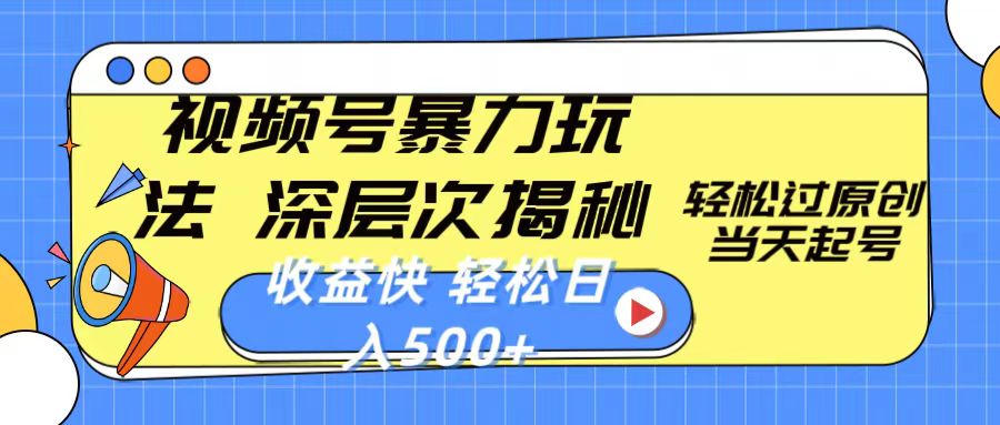 （10772期）视频号暴力玩法，深层次揭秘,轻松过原创，当天起号，收益快，轻松日入500+-天孤无涯网