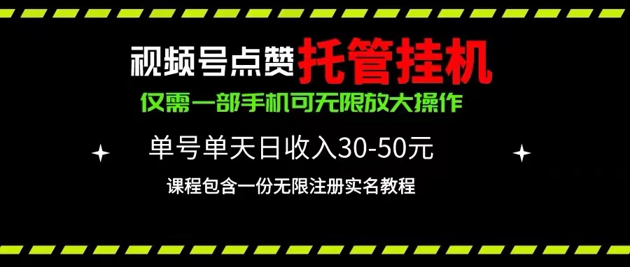 （10644期）视频号点赞托管挂机，单号单天利润30~50，一部手机无限放大（附带无限…-天孤无涯网